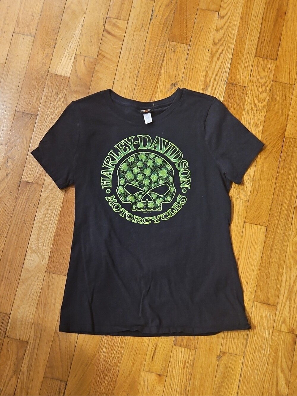 Harley-Davidson Black Tee with Neon Green Skull Logo